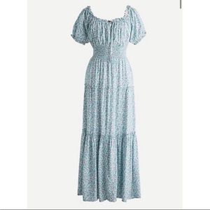 J. Crew Prairie Floral Puff Shoulder Blue and Pink Smocked Dress size 6